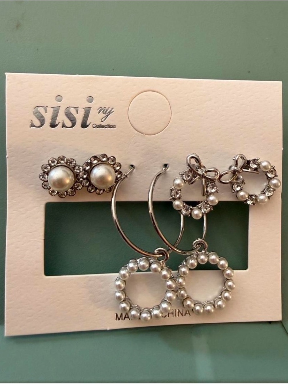 Silver Pearl Earring Set — White Pearl Hoop & Stud Trio